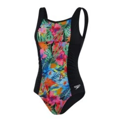 Speedo Womens Printed Contour 1Piece Shaping Swimsuit Black/Pink